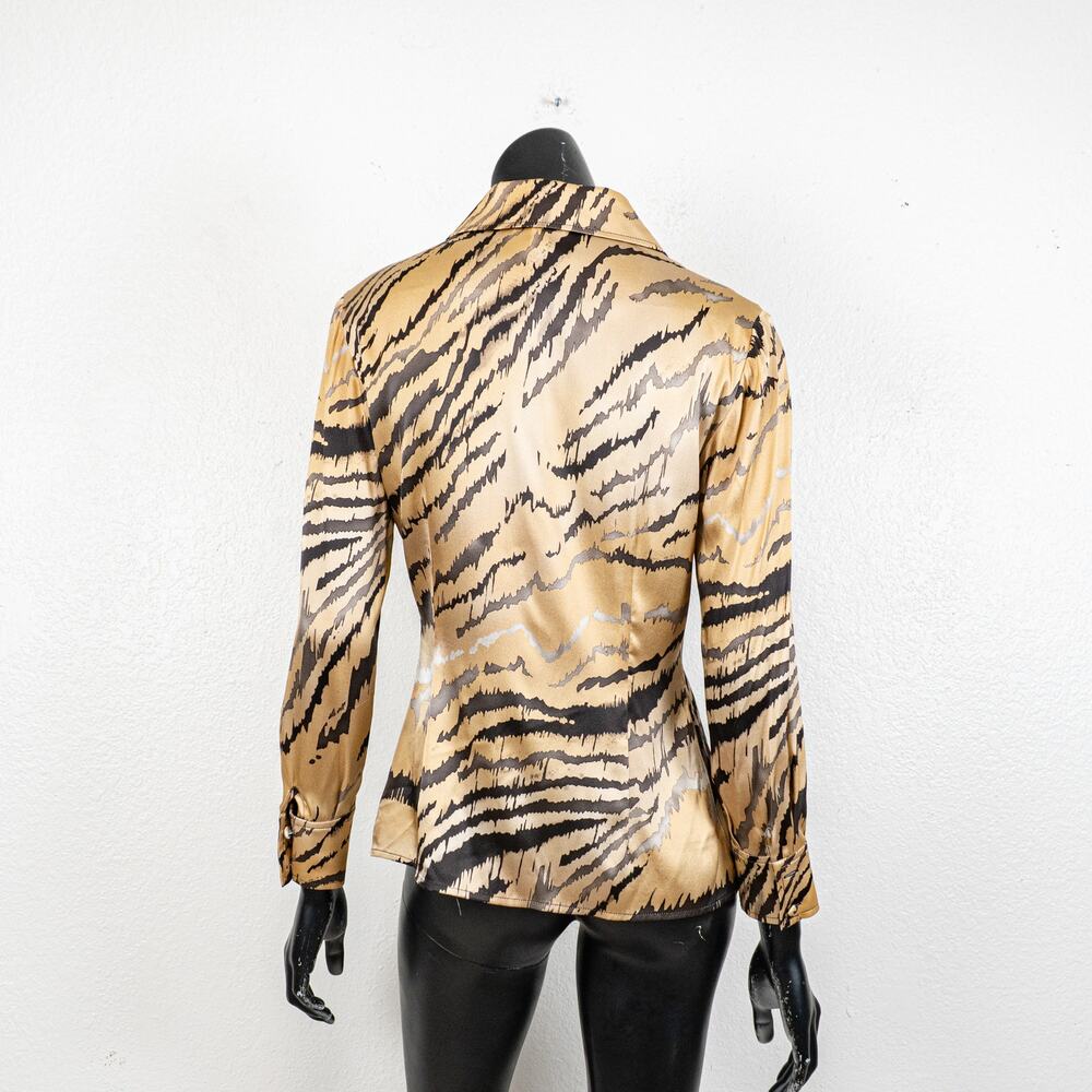ST. John Women's Silk Tiger Print Blouse Long Sleeve size 4 - Picture 4 of 9